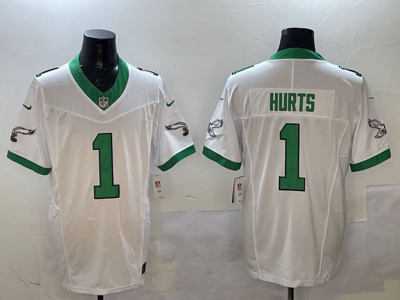 Men Philadelphia Eagles #1 Hurts White Retro three generations 2025 Nike Vapor Limited NFL Jersey style 1